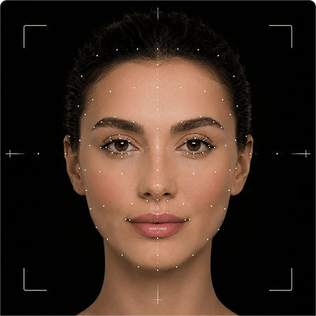 Face with motion-tracking dots for real-time AI Twin mapping